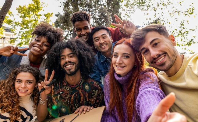 Diverse group of friends taking a selfie