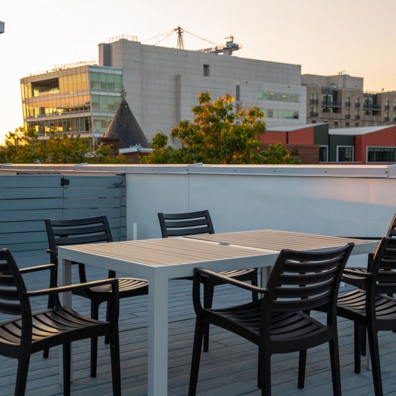 OSLO co-living apartments in Washington, D.C. Shaw rooftop terrace seating area