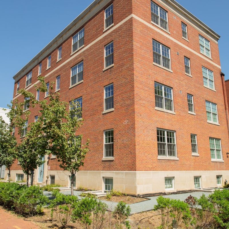 OSLO co-living apartments in Washington, D.C. Hill building exterior garden area
